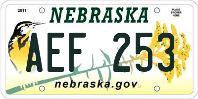 NE license plate AEF253