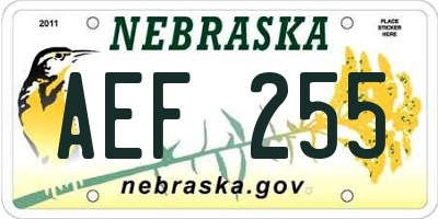 NE license plate AEF255