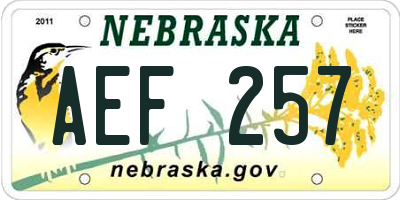 NE license plate AEF257