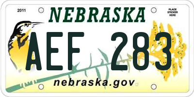 NE license plate AEF283