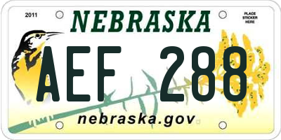 NE license plate AEF288