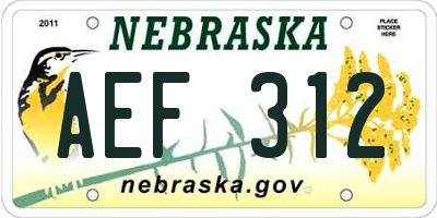 NE license plate AEF312