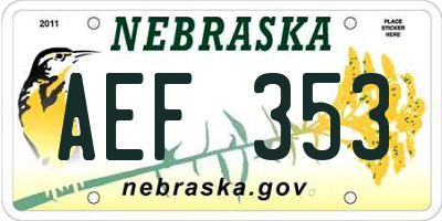 NE license plate AEF353