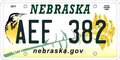 NE license plate AEF382