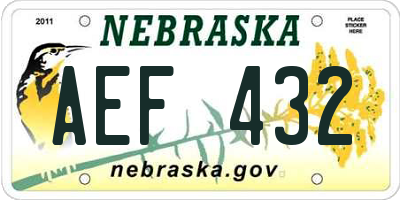 NE license plate AEF432