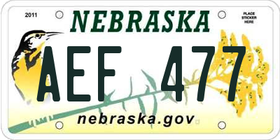 NE license plate AEF477