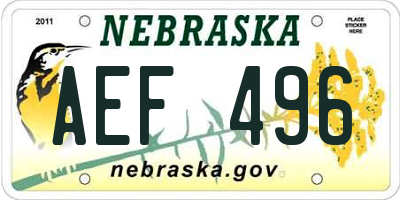 NE license plate AEF496