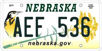 NE license plate AEF536