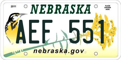 NE license plate AEF551