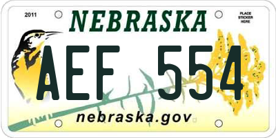 NE license plate AEF554