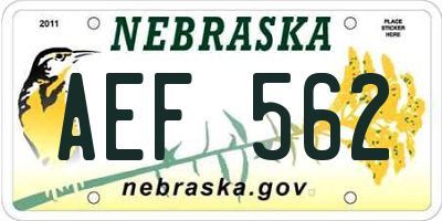 NE license plate AEF562