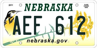 NE license plate AEF612