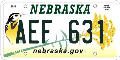 NE license plate AEF631