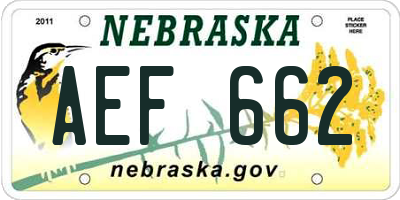 NE license plate AEF662