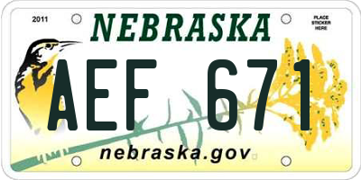 NE license plate AEF671