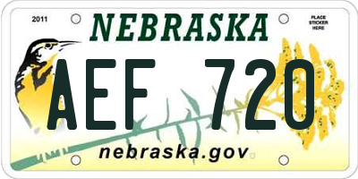 NE license plate AEF720