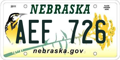 NE license plate AEF726