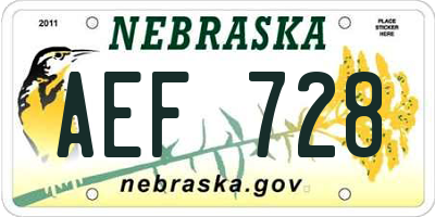 NE license plate AEF728