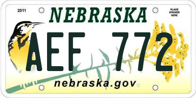 NE license plate AEF772