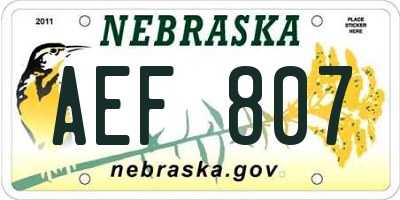 NE license plate AEF807