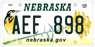 NE license plate AEF898