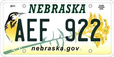 NE license plate AEF922