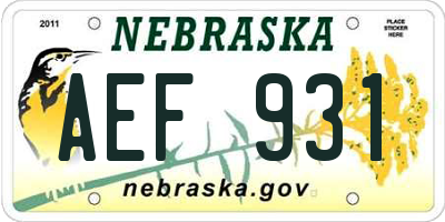NE license plate AEF931