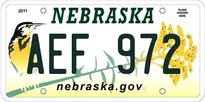 NE license plate AEF972
