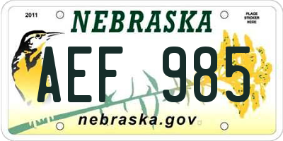 NE license plate AEF985