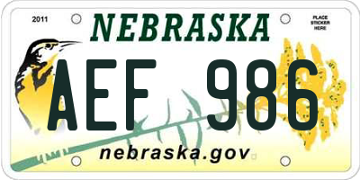 NE license plate AEF986