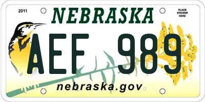 NE license plate AEF989