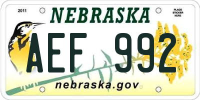 NE license plate AEF992