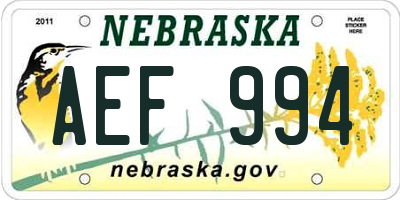 NE license plate AEF994