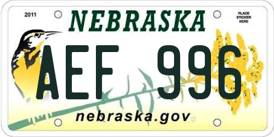 NE license plate AEF996