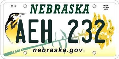 NE license plate AEH232
