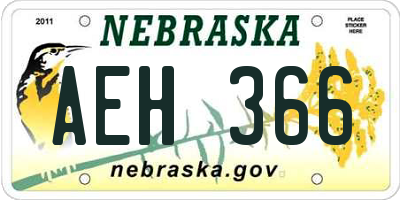 NE license plate AEH366