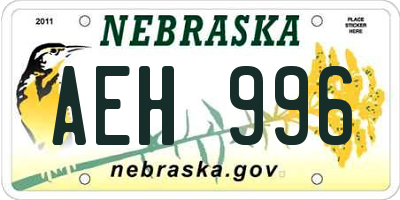 NE license plate AEH996