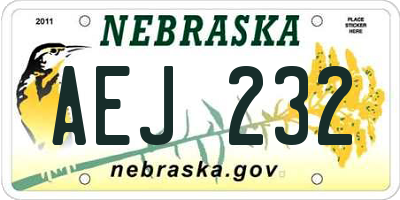 NE license plate AEJ232