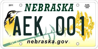 NE license plate AEK001