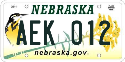 NE license plate AEK012
