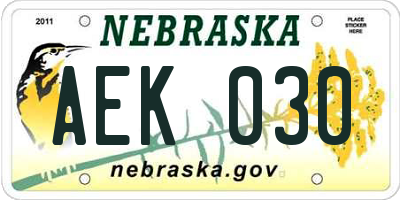 NE license plate AEK030