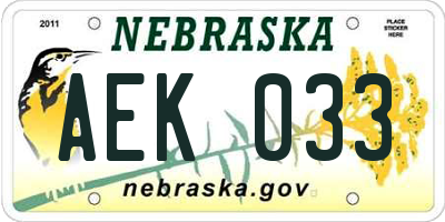 NE license plate AEK033
