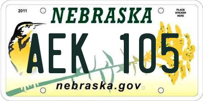 NE license plate AEK105