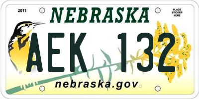 NE license plate AEK132