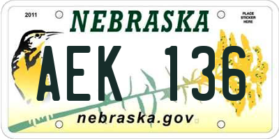 NE license plate AEK136