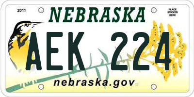 NE license plate AEK224