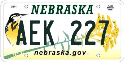 NE license plate AEK227