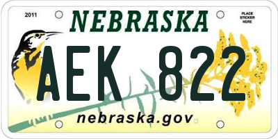 NE license plate AEK822