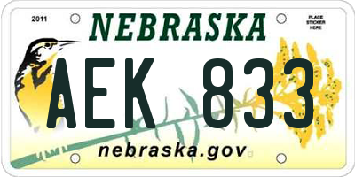 NE license plate AEK833