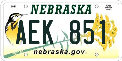 NE license plate AEK851